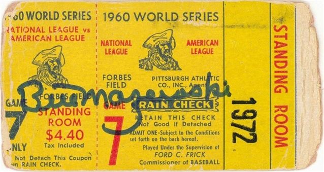 1960 World Series Game 7 Ticket Stub Signed by WS Hero Bill Mazeroski - Clinching Game Walk Off Home Run (JSA)
